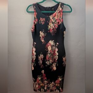 🌙 Windsor Black and Pink Floral Midi Dress